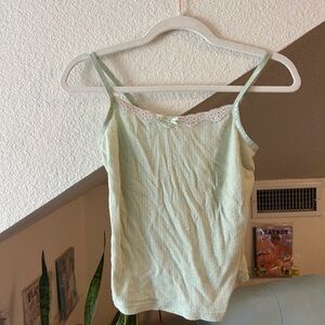 Xhilaration - sage green Vintage tank top with lace trim and bow!